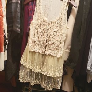 Sold CECICO ivory crochet lace top